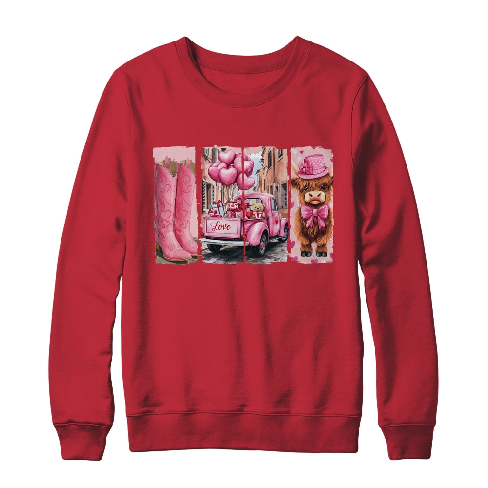 Retro Valentines Day Town Western Highland Cow Women Girls Shirt & Sweatshirt | teecentury