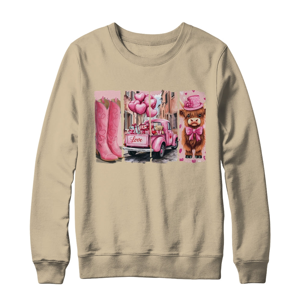 Retro Valentines Day Town Western Highland Cow Women Girls Shirt & Sweatshirt | teecentury