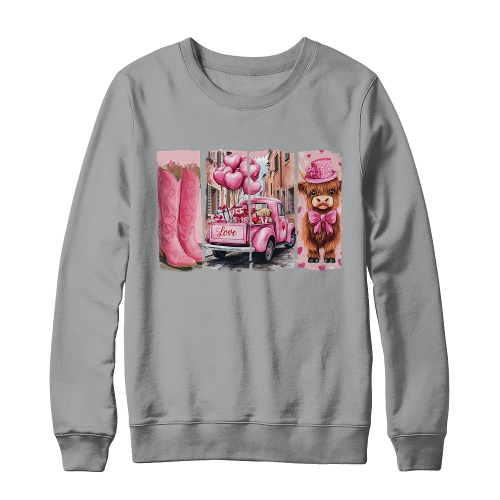 Retro Valentines Day Town Western Highland Cow Women Girls Shirt & Sweatshirt | teecentury