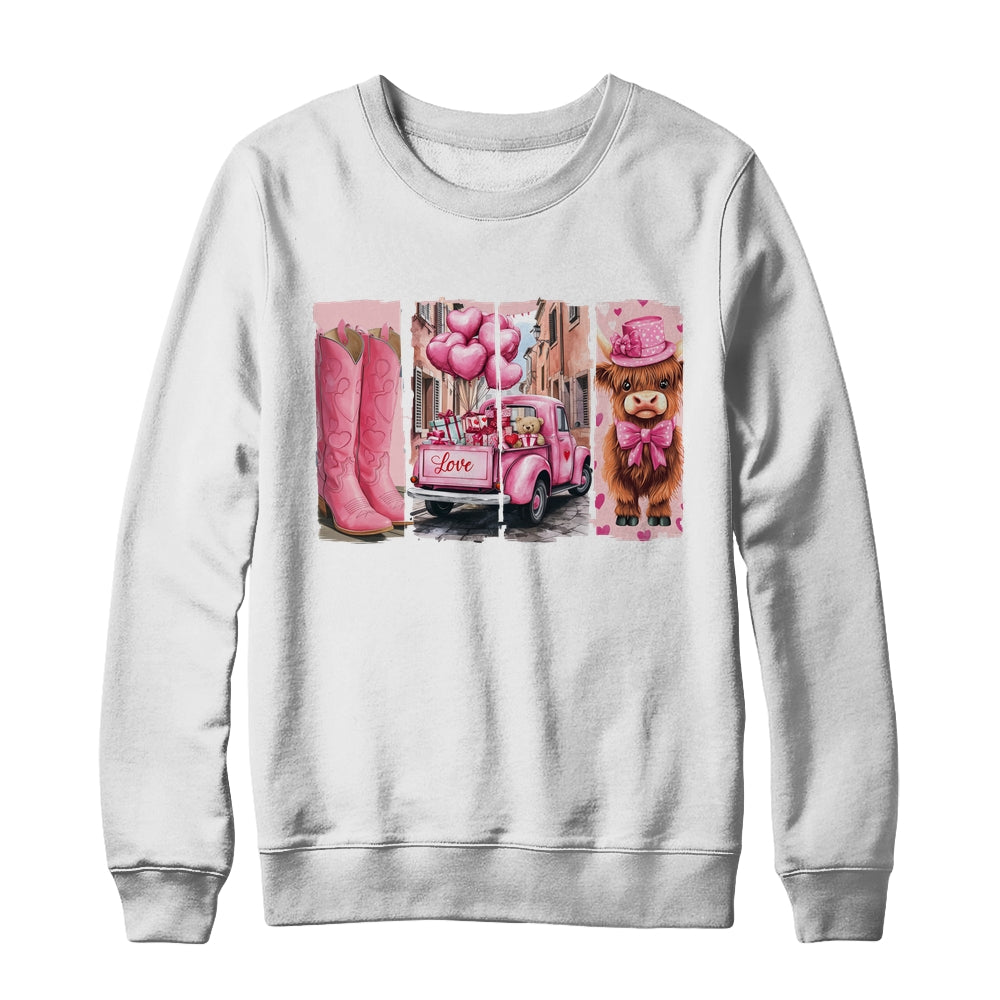 Retro Valentines Day Town Western Highland Cow Women Girls Shirt & Sweatshirt | teecentury