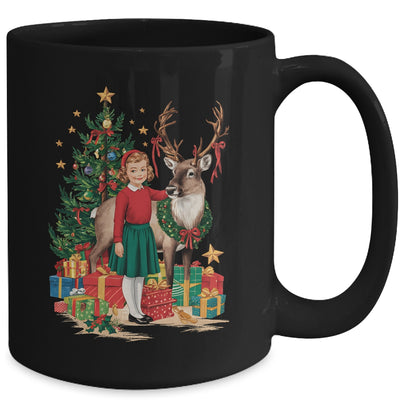 Retro Vintage Christmas 1950 1960 Girl Reindeer Xmas Tree Mug | teecentury
