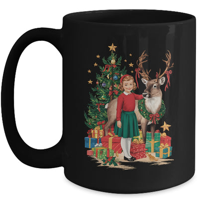 Retro Vintage Christmas 1950 1960 Girl Reindeer Xmas Tree Mug | teecentury