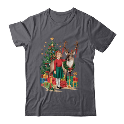 Retro Vintage Christmas 1950 1960 Girl Reindeer Xmas Tree Shirt & Sweatshirt | teecentury