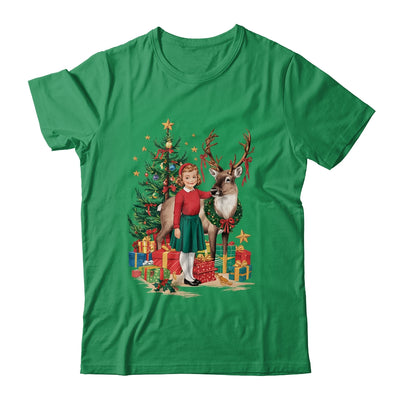 Retro Vintage Christmas 1950 1960 Girl Reindeer Xmas Tree Shirt & Sweatshirt | teecentury