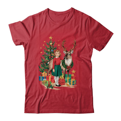 Retro Vintage Christmas 1950 1960 Girl Reindeer Xmas Tree Shirt & Sweatshirt | teecentury