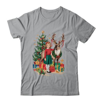 Retro Vintage Christmas 1950 1960 Girl Reindeer Xmas Tree Shirt & Sweatshirt | teecentury