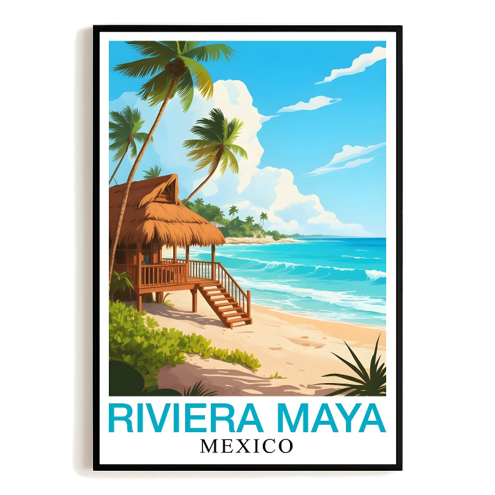 Riviera Maya Scenic Beach Poster Mexico Tropical Paradise Vintage Travel Wall Art Landscape Print Ideal For Home Decoration Gifts Living Room Office Decor Unframed | teecentury