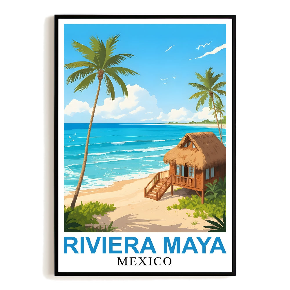 Riviera Maya Vintage Travel Poster Beach Scenic Nature Lover Wall Art Decor Painting Landscape Print Picture Ideal For Home Office Living Room Bedroom Decor Unframed | teecentury