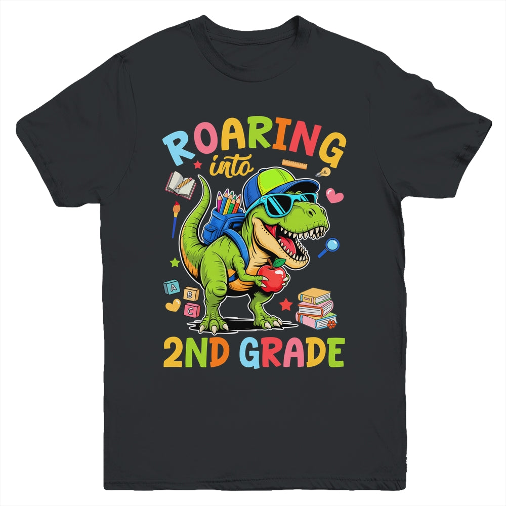 Roaring Into 2nd Grade Back To School Boys T-Rex Dinosaur Youth Shirt | teecentury