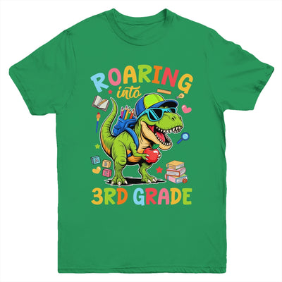 Roaring Into 3rd Grade Back To School Boys T-Rex Dinosaur Youth Shirt | teecentury