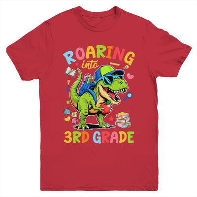 Roaring Into 3rd Grade Back To School Boys T-Rex Dinosaur Youth Shirt | teecentury