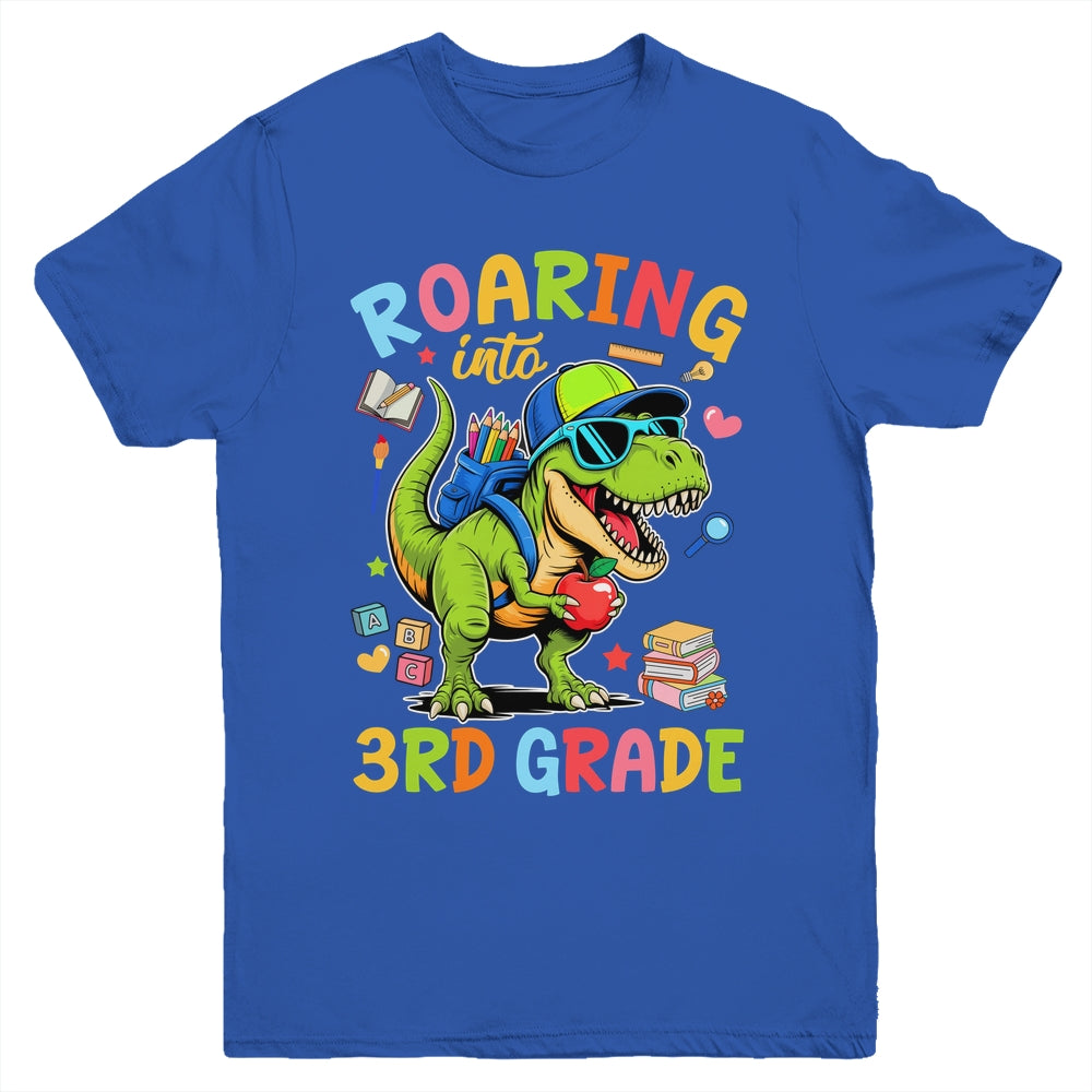 Roaring Into 3rd Grade Back To School Boys T-Rex Dinosaur Youth Shirt | teecentury
