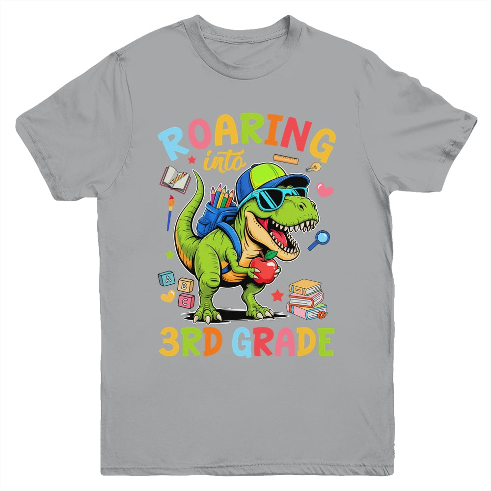 Roaring Into 3rd Grade Back To School Boys T-Rex Dinosaur Youth Shirt | teecentury
