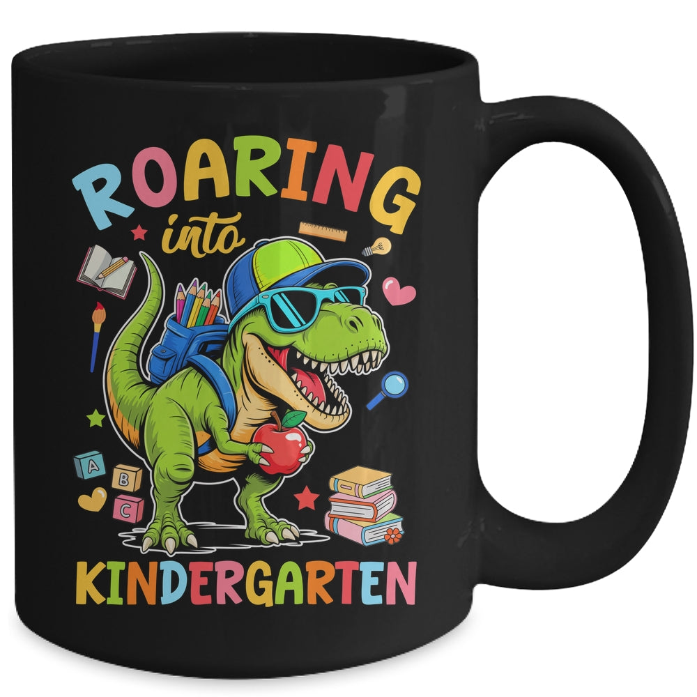 Roaring Into Kindergarten Back To School Boys T-Rex Dinosaur Mug | teecentury