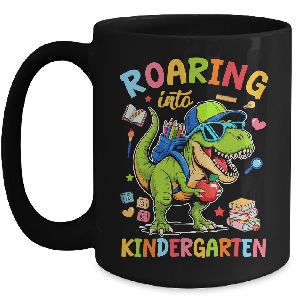 Roaring Into Kindergarten Back To School Boys T-Rex Dinosaur Mug | teecentury