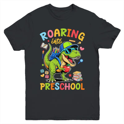 Roaring Into Preschool Back To School Boys T-Rex Dinosaur Youth Shirt | teecentury