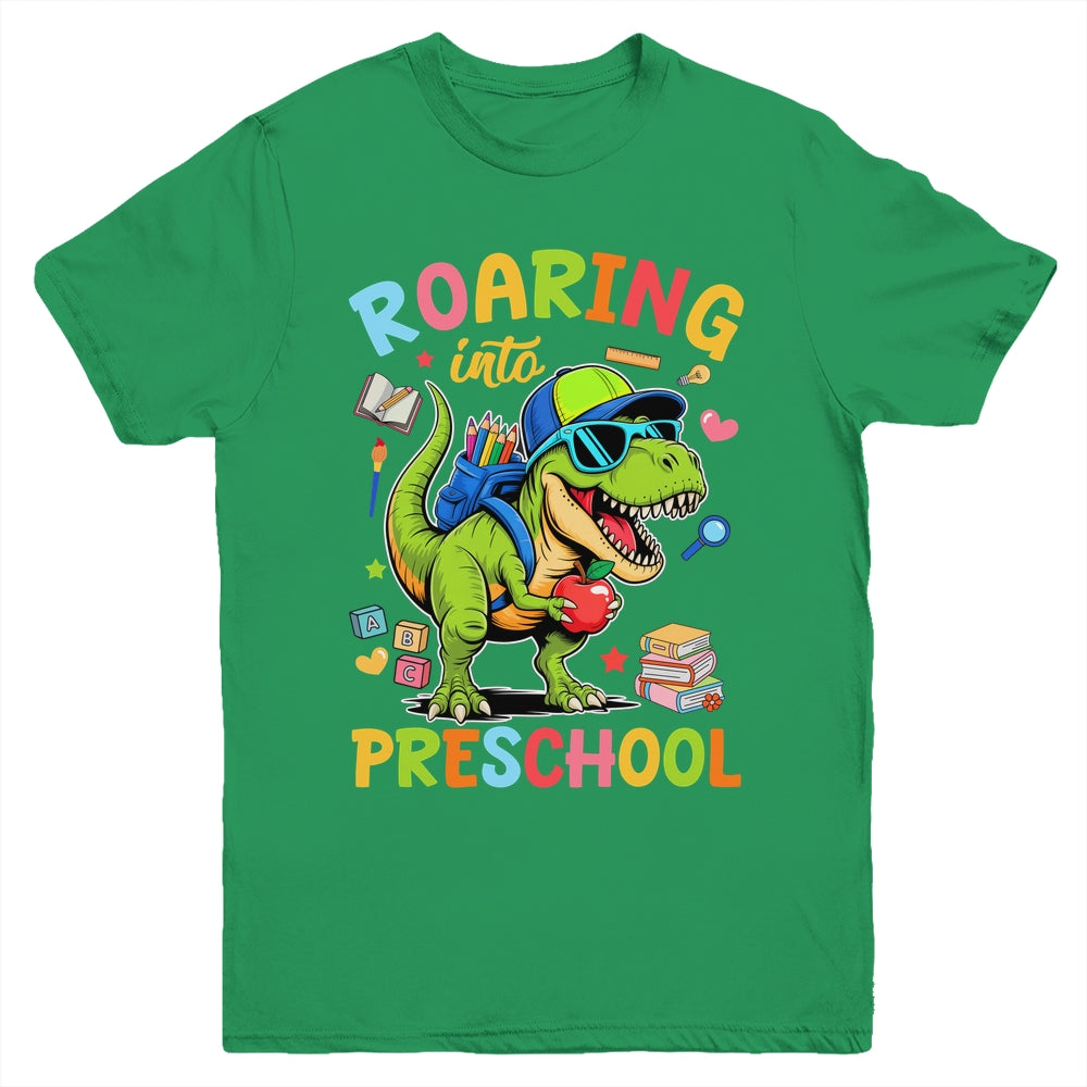 Roaring Into Preschool Back To School Boys T-Rex Dinosaur Youth Shirt | teecentury