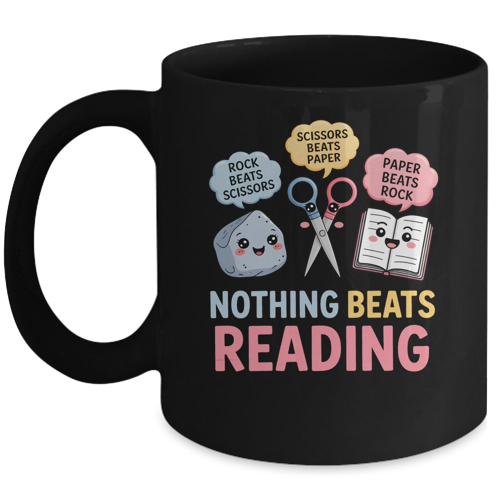 Rock Paper Scissors Nothing Beats Reading Funny Book Lover Mug | teecentury