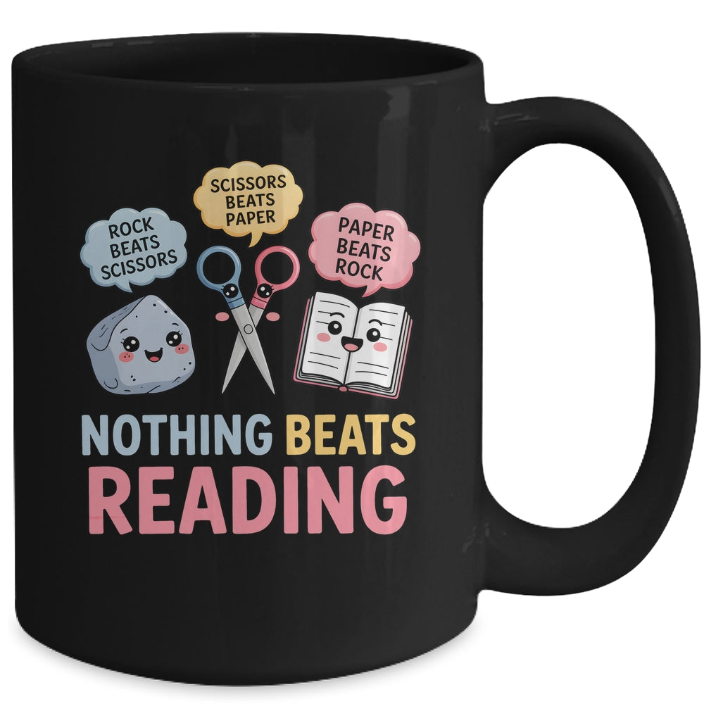 Rock Paper Scissors Nothing Beats Reading Funny Book Lover Mug | teecentury