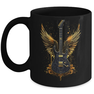 Rock & Roll Guitar With Wings Vintage Retro 80s Music Mug | teecentury