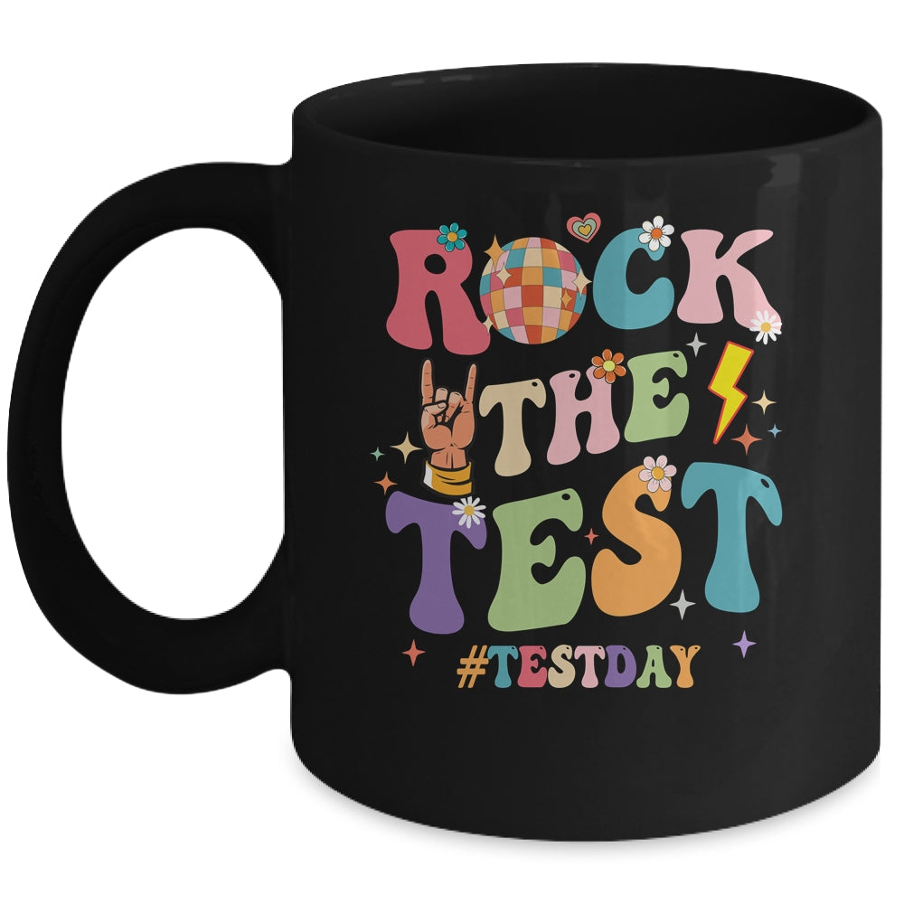 Rock The Test Testing Day Retro Motivational Teacher Student Mug | teecentury