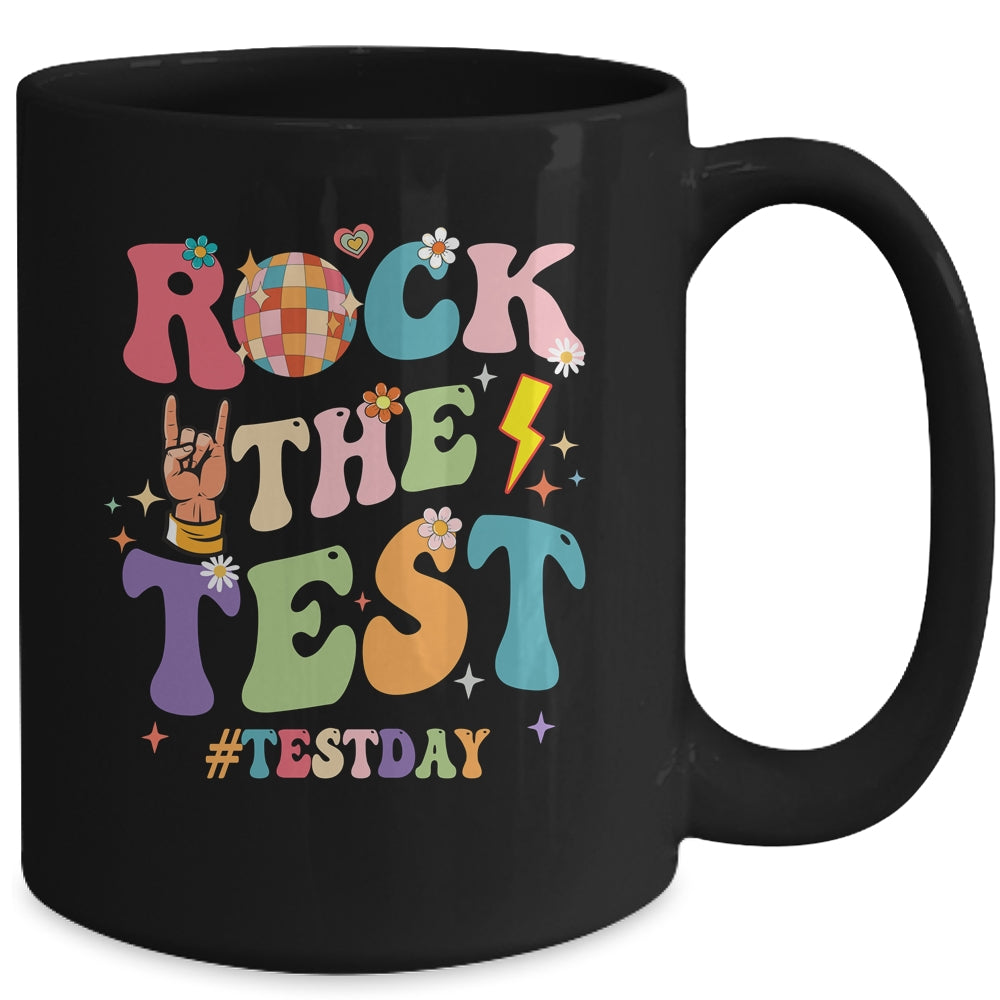 Rock The Test Testing Day Retro Motivational Teacher Student Mug | teecentury