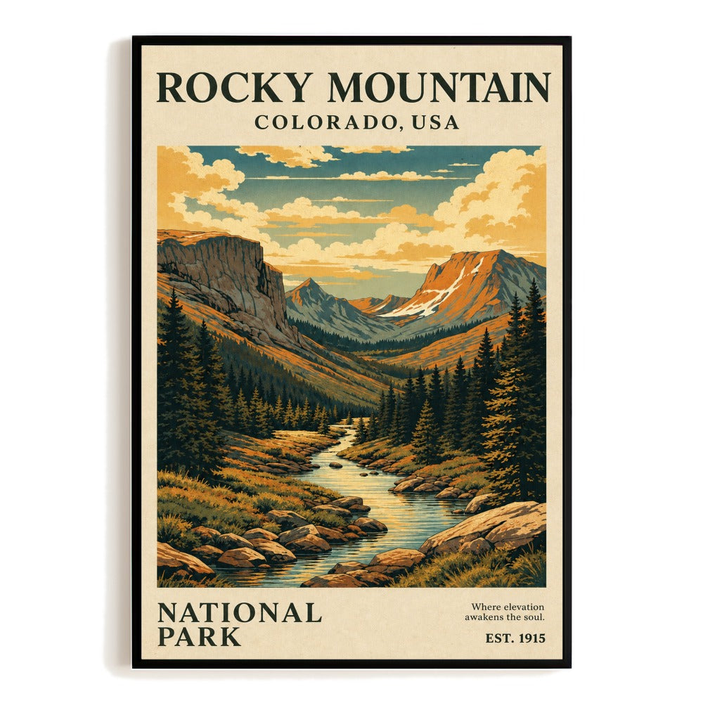 Rocky Mountain National Park Colorado Souvenir Gifts Rocky Mountain Hiking Travel Poster Vintage Landscape Wall Art Print For Home Living Room Office Decor Unframed | teecentury
