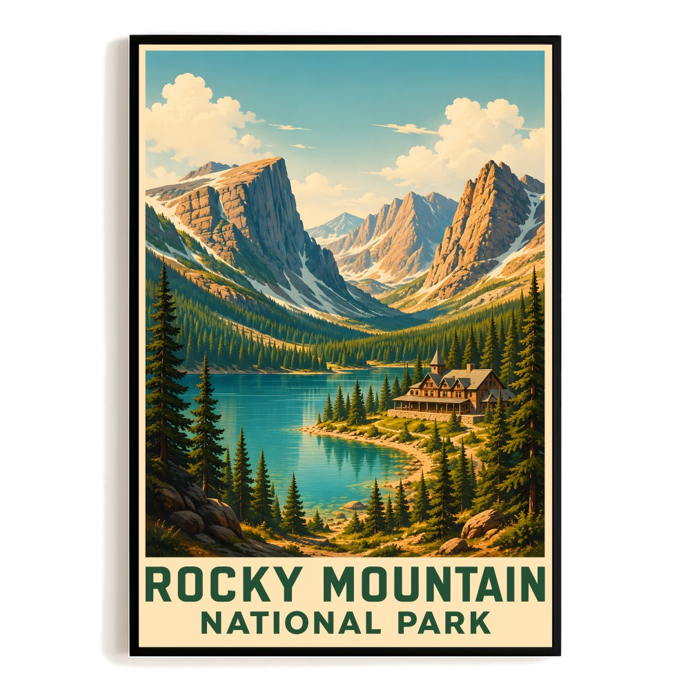 Rocky Mountain National Park Travel Gift Poster Vintage Adventure Wall Art Colorado Mountains Lake Forest Lodge Print Painting Picture Ideal For Home Decor Unframed | teecentury