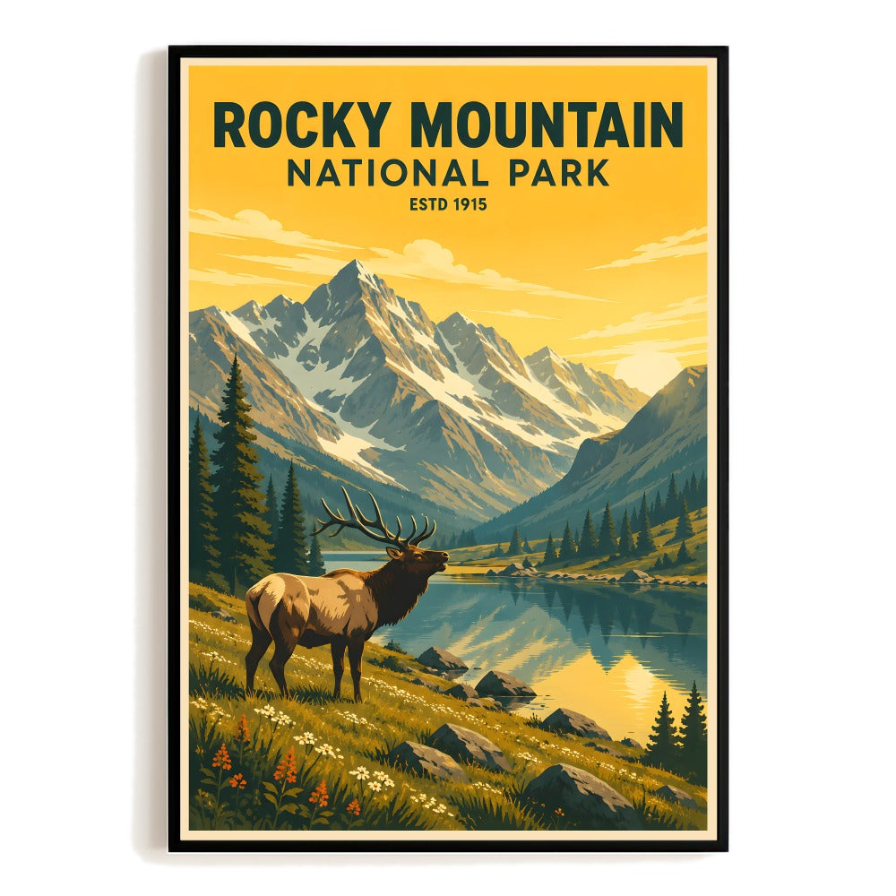 Rocky Mountain Wilderness Travel Poster Vintage Elk Colorado Landscape Print Painting Wall Art Decor For Nature Lovers Home Office Living Room Bedroom Gift Unframed | teecentury