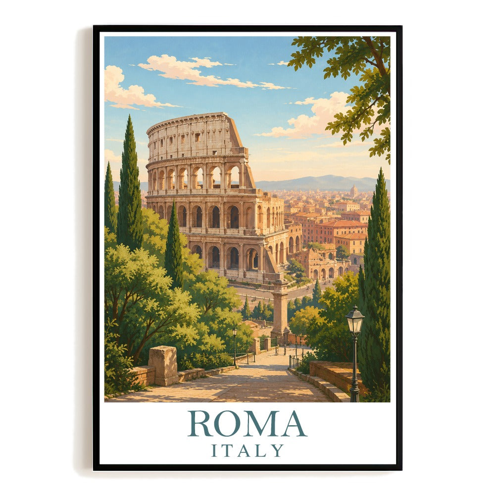 Roma Italy Vintage Travel Poster Colosseum Sunset Landscape Wall Art Print Painting Picture Souvenir Decor For Family Home Living Room Office Bedroom Unframed | teecentury