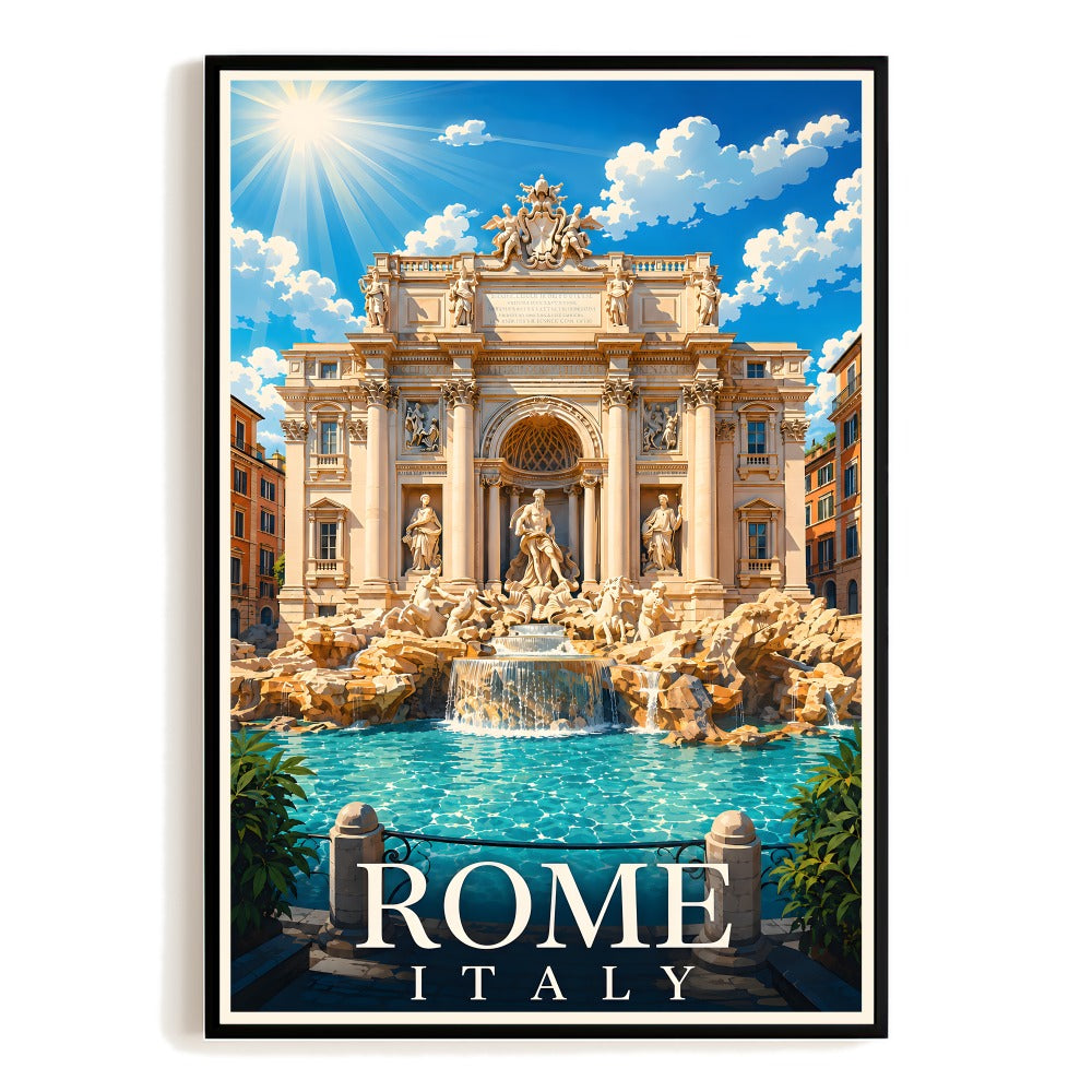 Rome Italy Travel Poster Vintage Europe Trevi Fountain Italian Wall Art Landscape Print Painting Picture For Home Room Living Room Office Bedroom Decor Unframed | teecentury