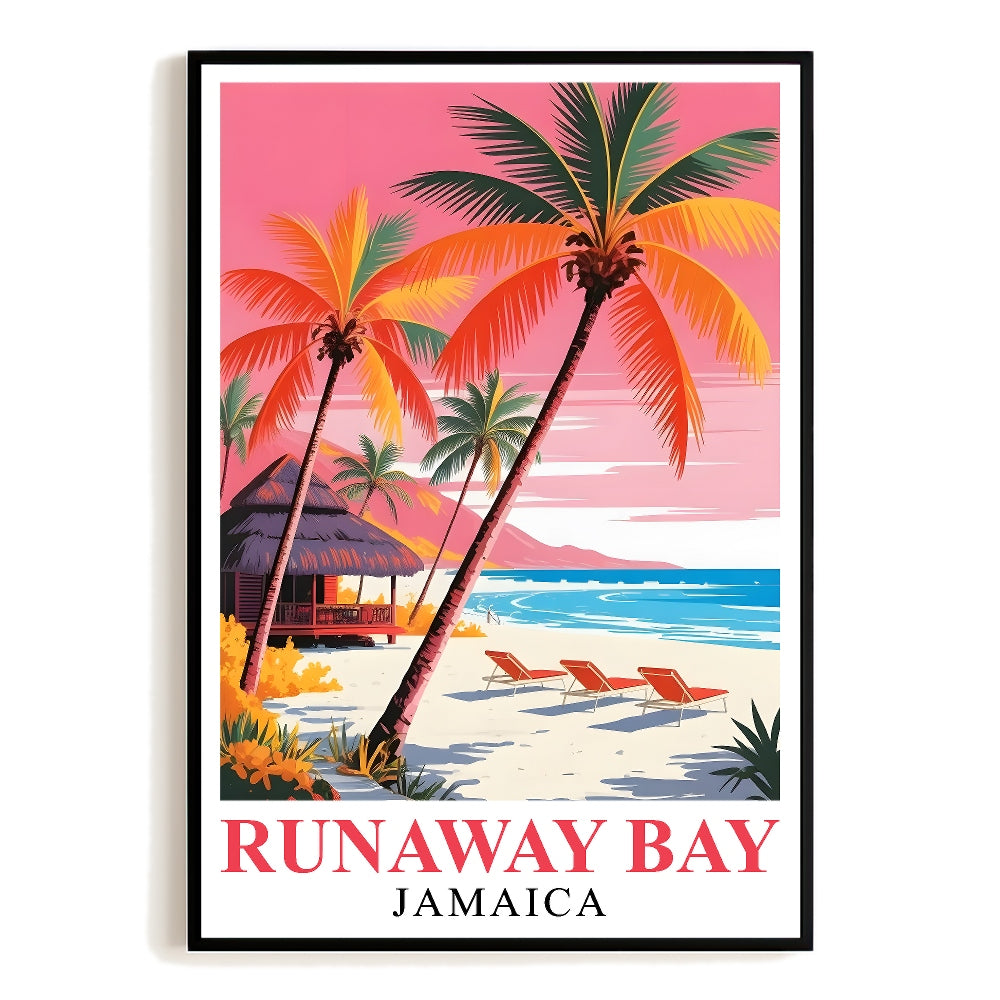 Runaway Bay Beach Art Print Poster Vintage Beach Coastal Jamaica Travel Souvenir Wall Art Landscape Painting Ideal For Home Living Room Office Bedroom Decor Unframed | teecentury