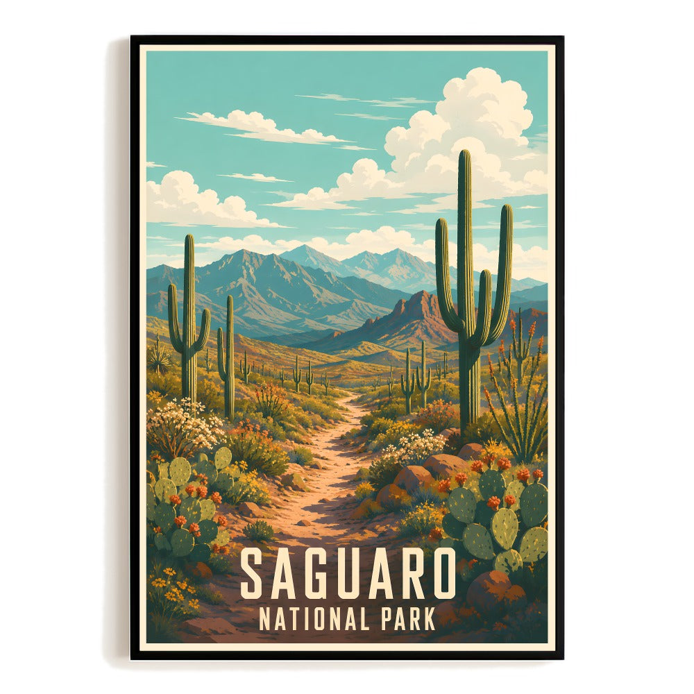 Saguaro National Park Arizona Desert Cactus Vintage Travel Poster Southwest Art Print Landscape Painting Souvenir Home Office Living Room Bedroom Decor Unframed | teecentury