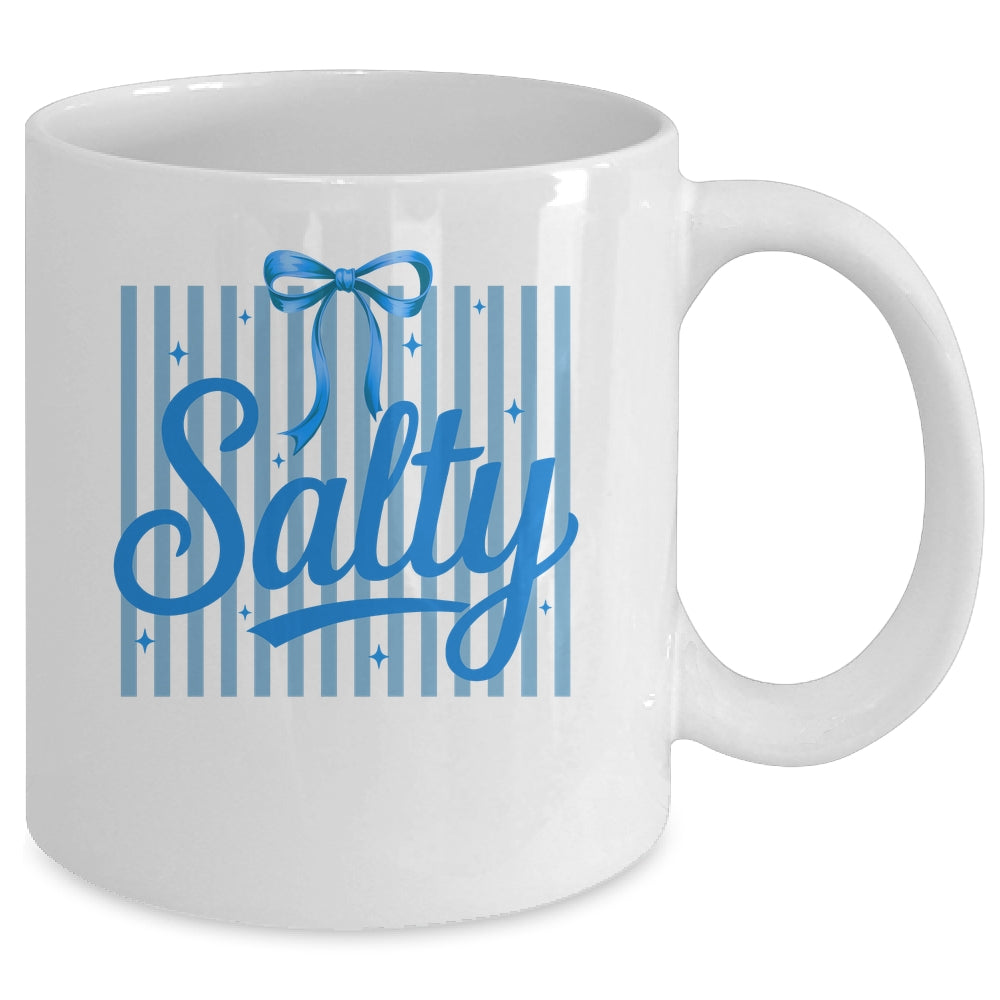 Salty Women Blue Stripes Bow Retro Summer Outfit Beach Vibes Mug | teecentury