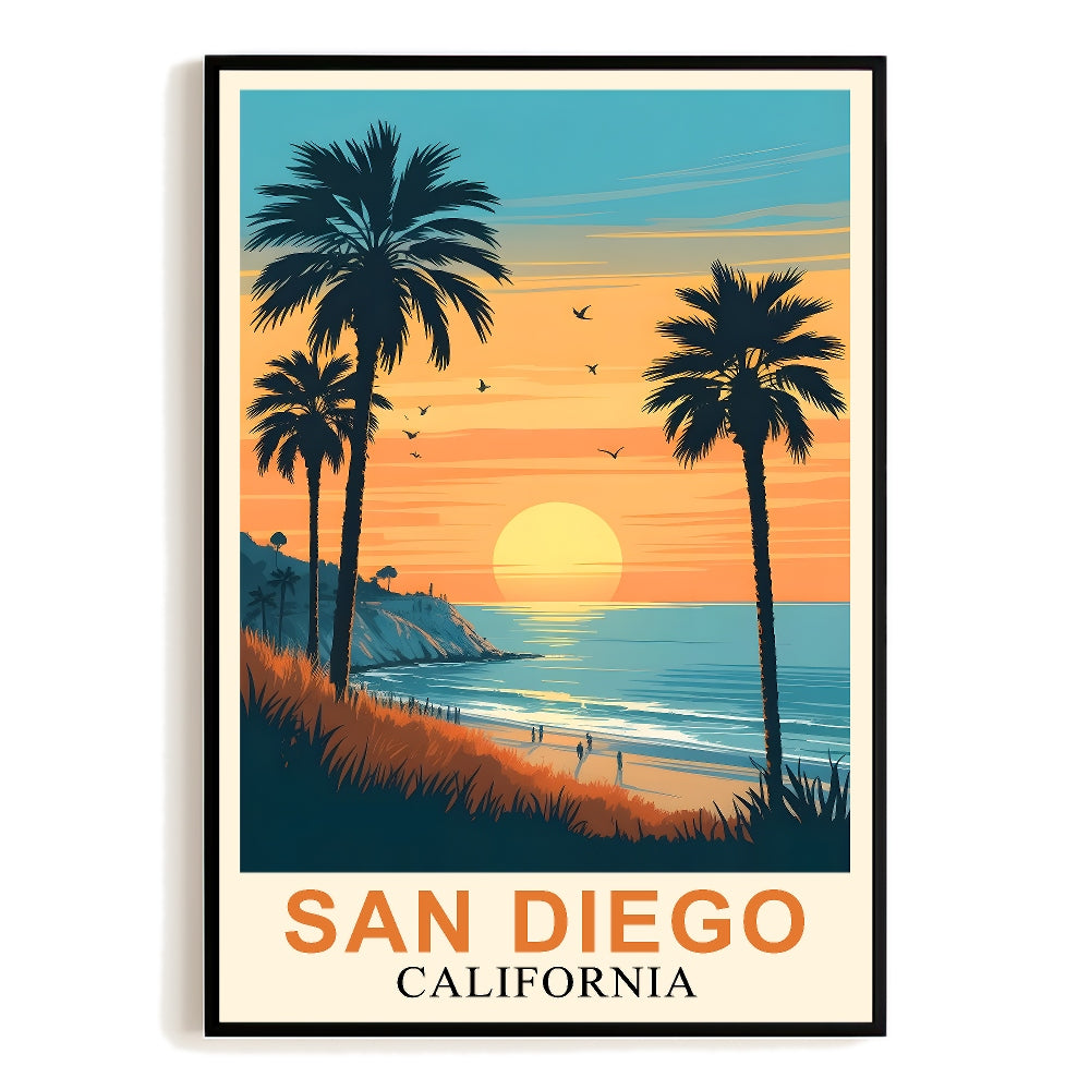 San Diego Sunset Vintage Travel Poster California Beach Art Print Tropical Landscape Wall Decor For Home And Office Wall Art Perfect For Living Room Bedroom Unframed | teecentury