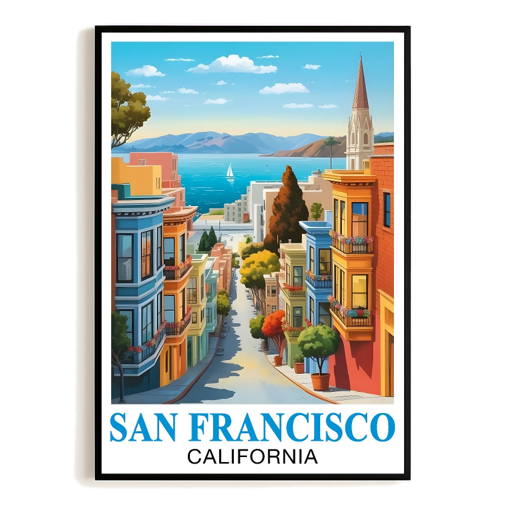 San Francisco California Vintage Travel Poster Cityscape Painted Coit Tower Bay View Souvenir Wall Art Landscape Print Ideal For Home Office Living Room Decor Unframed | teecentury
