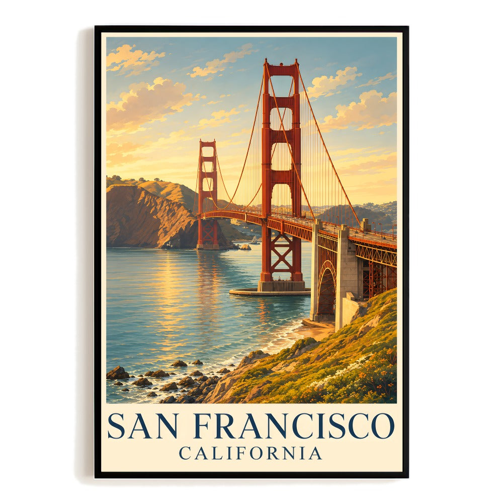 San Francisco Golden Gate Bridge Travel Poster Vintage California Usa Wall Art Decor Landscape Print Ideal For Home Living Room Office Bedroom Decor Unframed | teecentury