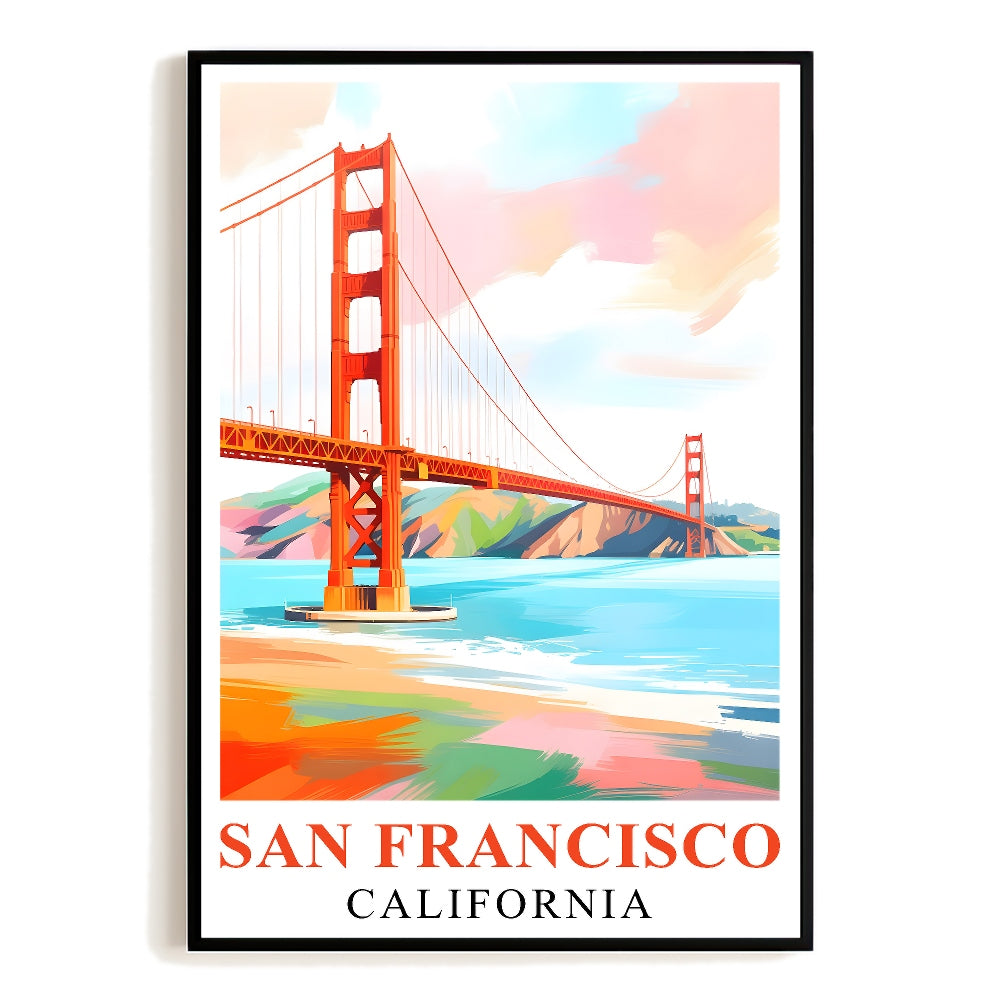 San Francisco Travel Print Poster California Golden Gate Bridge Souvenir Wall Art Landscape Watercolor Picture For Home Room Living Room Office Bedroom Decor Unframed | teecentury