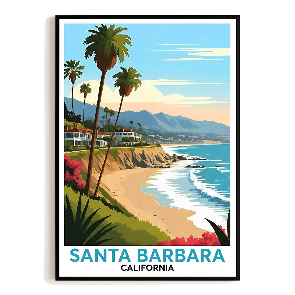 Santa Barbara Vintage Travel Poster Coastal View Souvenir Wall Art Landscape Prints Paintings Picture For Home Room Living Room Office Bedroom Aesthetic Decor Unframed | teecentury