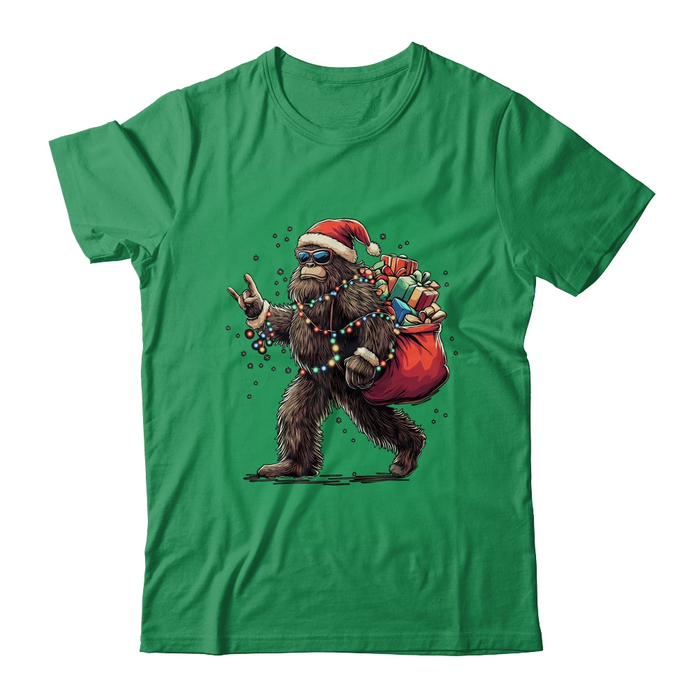 Santa Bigfoot Christmas Lights Funny Sasquatch Believe Shirt & Sweatshirt | teecentury