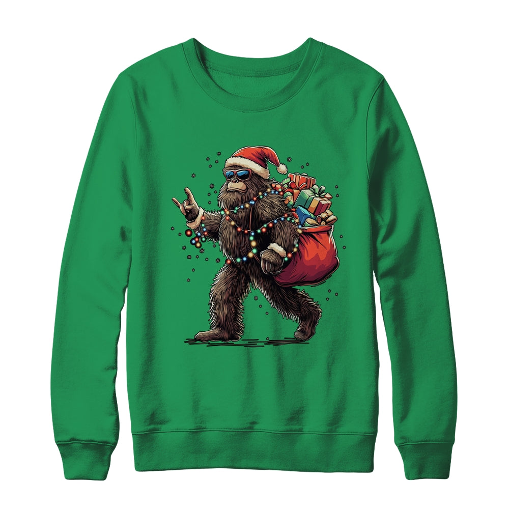 Santa Bigfoot Christmas Lights Funny Sasquatch Believe Shirt & Sweatshirt | teecentury