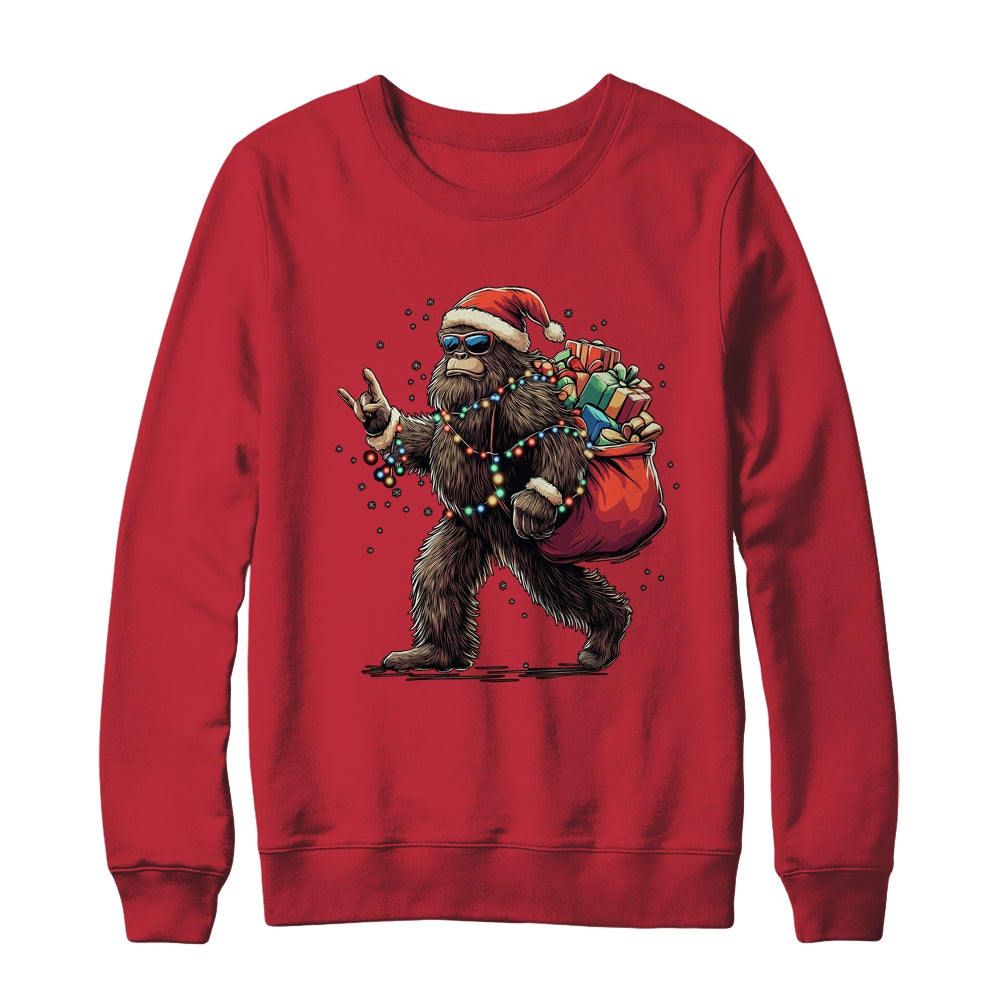 Santa Bigfoot Christmas Lights Funny Sasquatch Believe Shirt & Sweatshirt | teecentury
