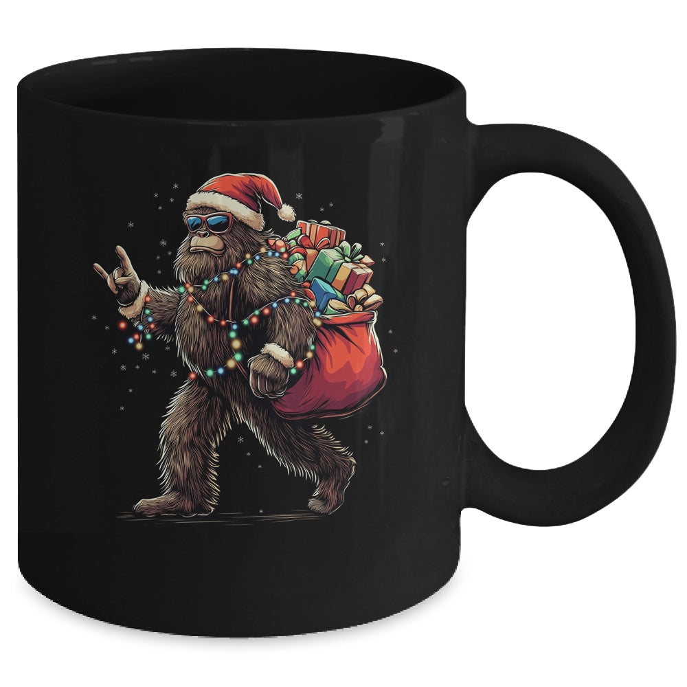Santa Bigfoot Christmas Lights Funny Sasquatch Believe Mug | teecentury