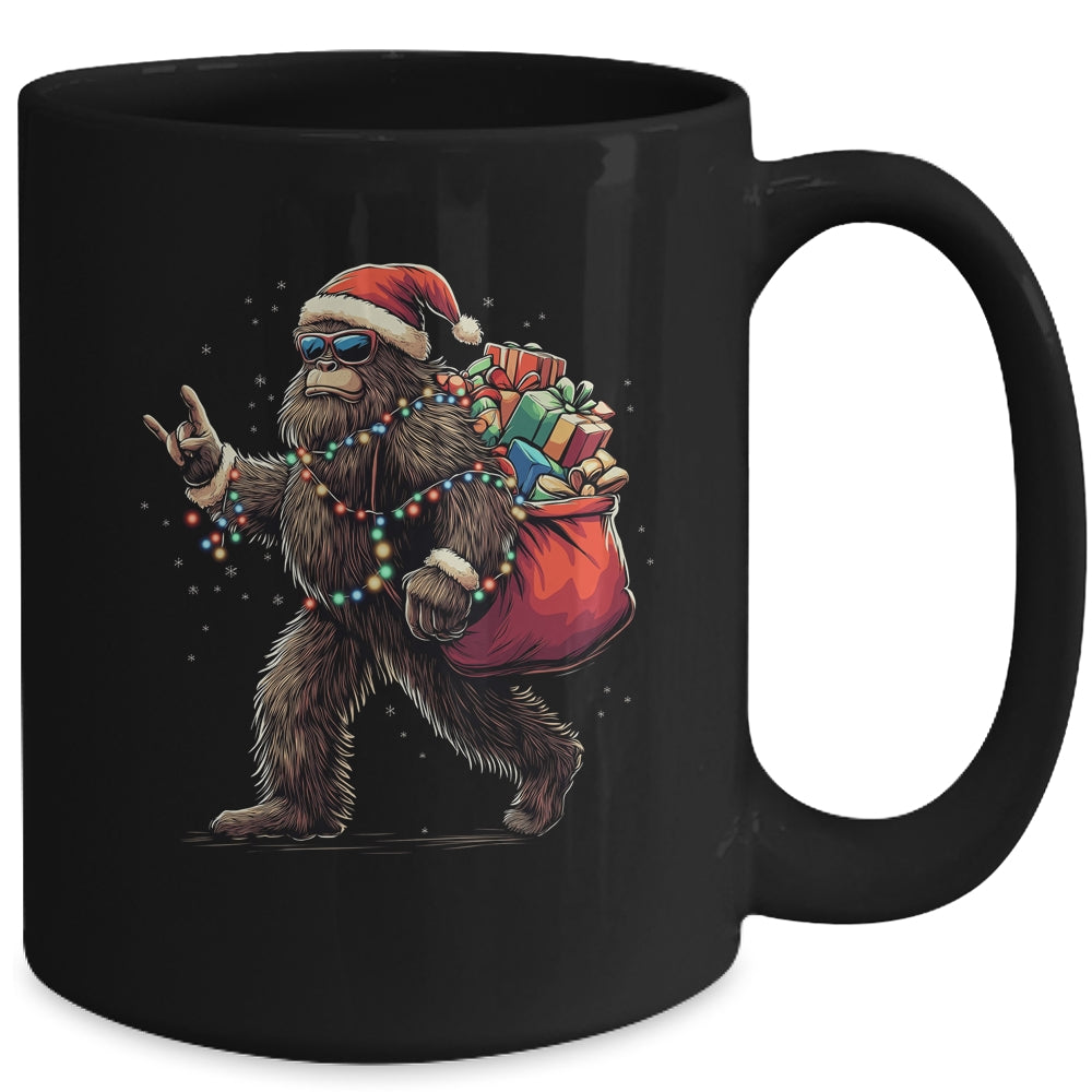 Santa Bigfoot Christmas Lights Funny Sasquatch Believe Mug | teecentury