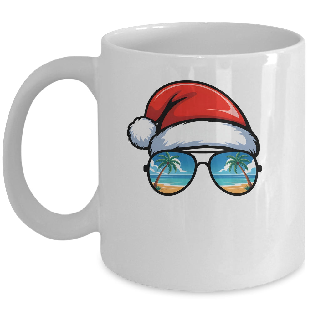 Santa Claus Hat Sunglasses Beach Christmas In July Summer Mug | teecentury