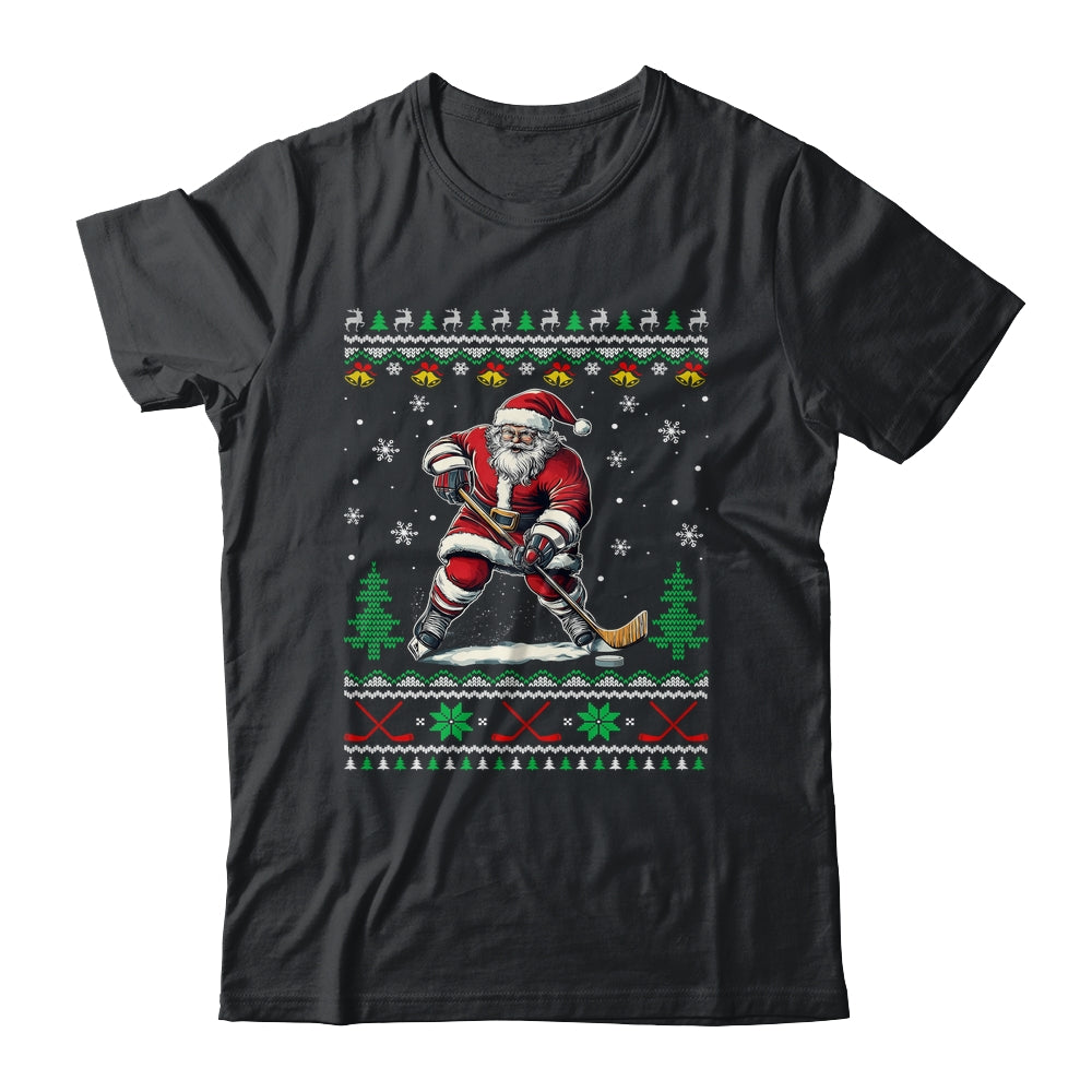 Santa Claus Playing Ice Hockey Ugly Christmas Hockey Player Shirt & Sweatshirt | teecentury