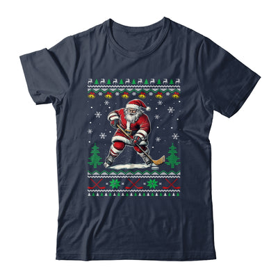 Santa Claus Playing Ice Hockey Ugly Christmas Hockey Player Shirt & Sweatshirt | teecentury