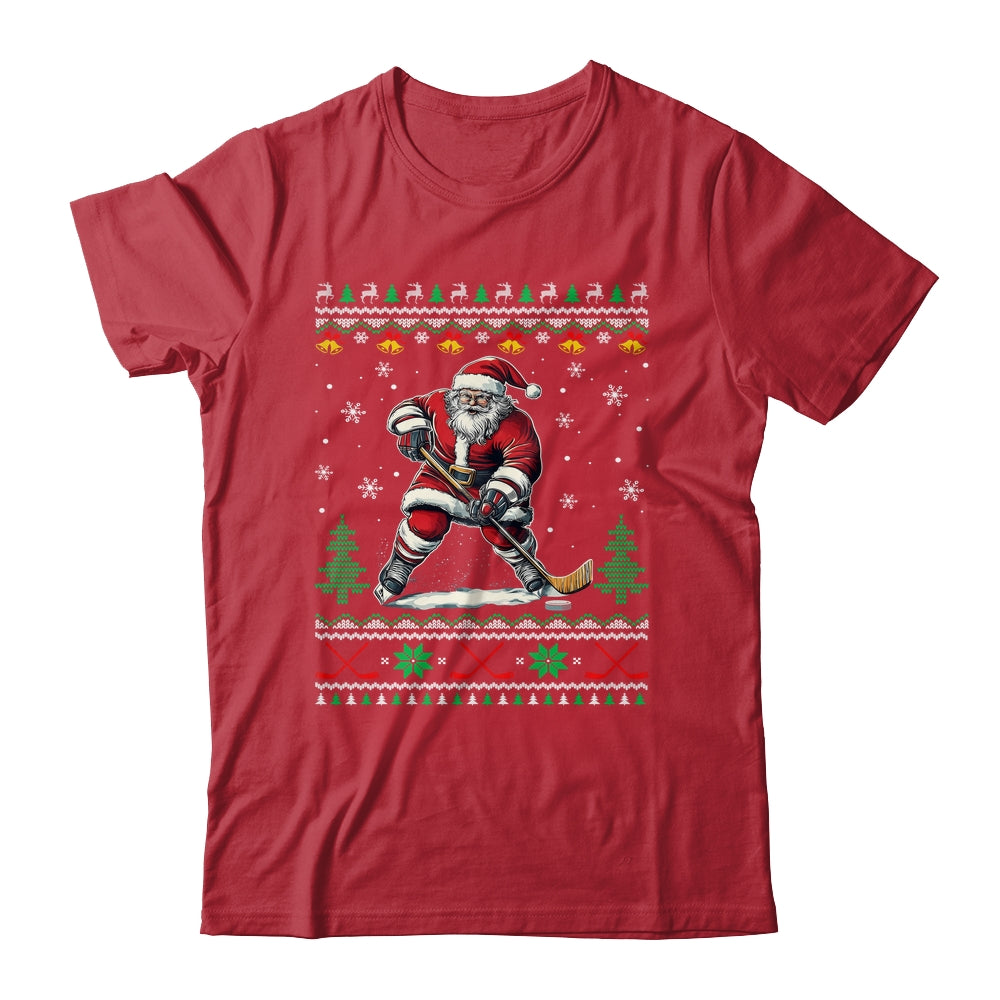 Santa Claus Playing Ice Hockey Ugly Christmas Hockey Player Shirt & Sweatshirt | teecentury