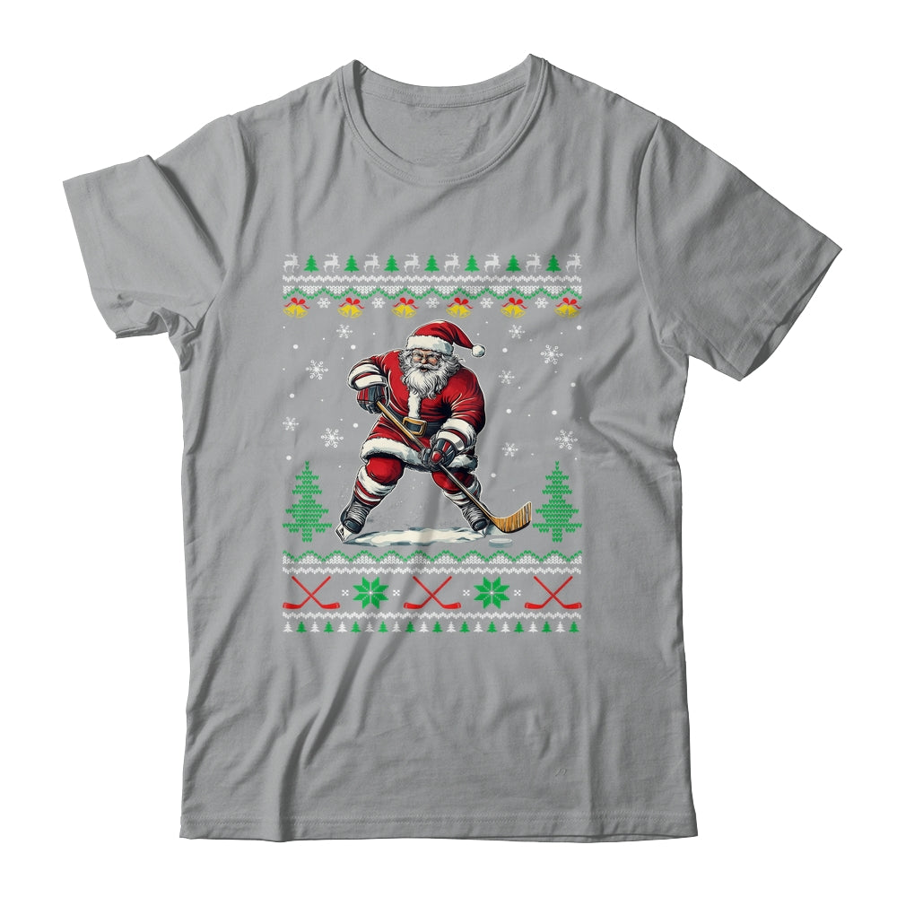 Santa Claus Playing Ice Hockey Ugly Christmas Hockey Player Shirt & Sweatshirt | teecentury