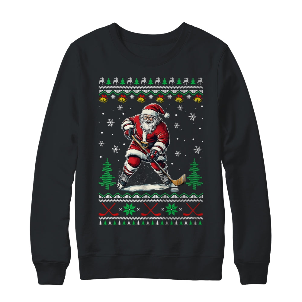 Santa Claus Playing Ice Hockey Ugly Christmas Hockey Player Shirt & Sweatshirt | teecentury